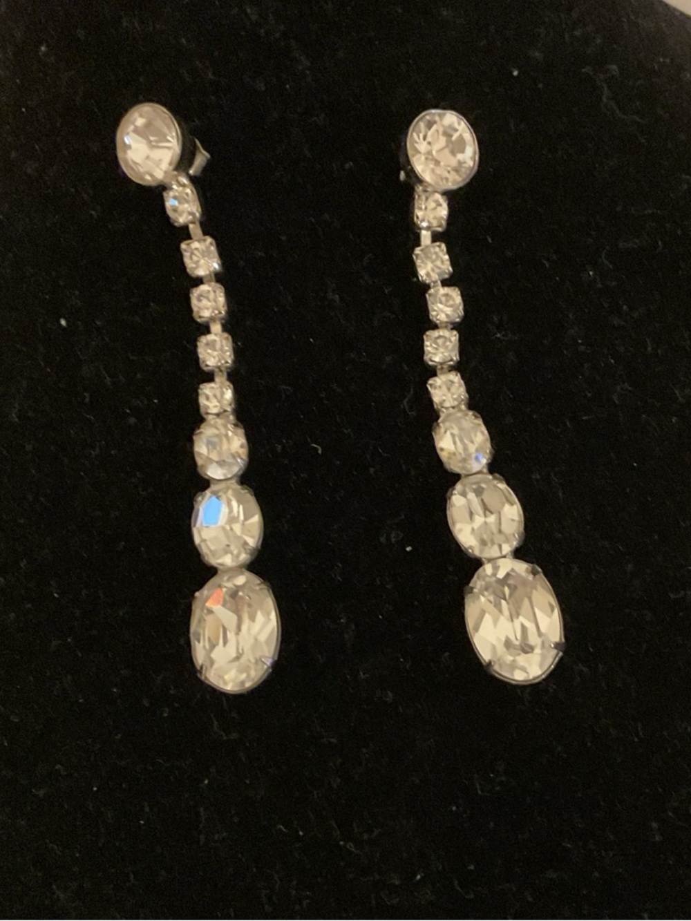 Crystal Drop Dangle Earrings - Silver Tone